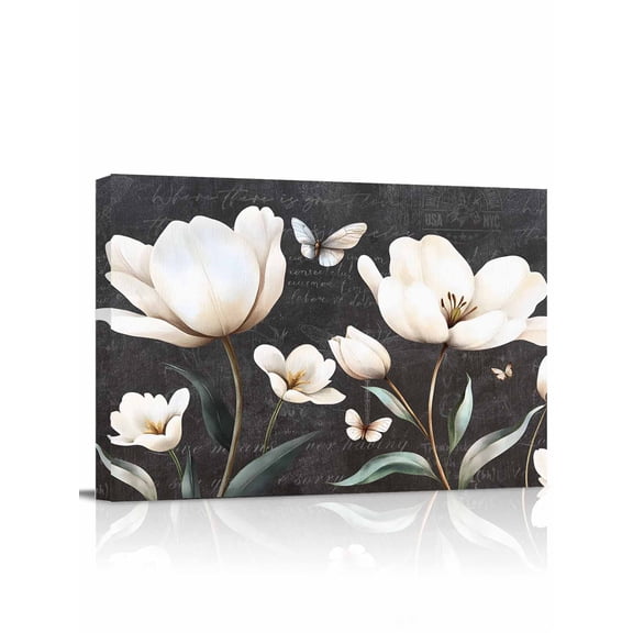 Farmhouse Floral Wall Art for Living Room,Canvas Picture Wall Decor for Bathroom Bedroom,Magnolia Flowers Vintage Blackboard Painting Artwork for Office Kitchen Hallway Dining Room Home Decor 12"x16"