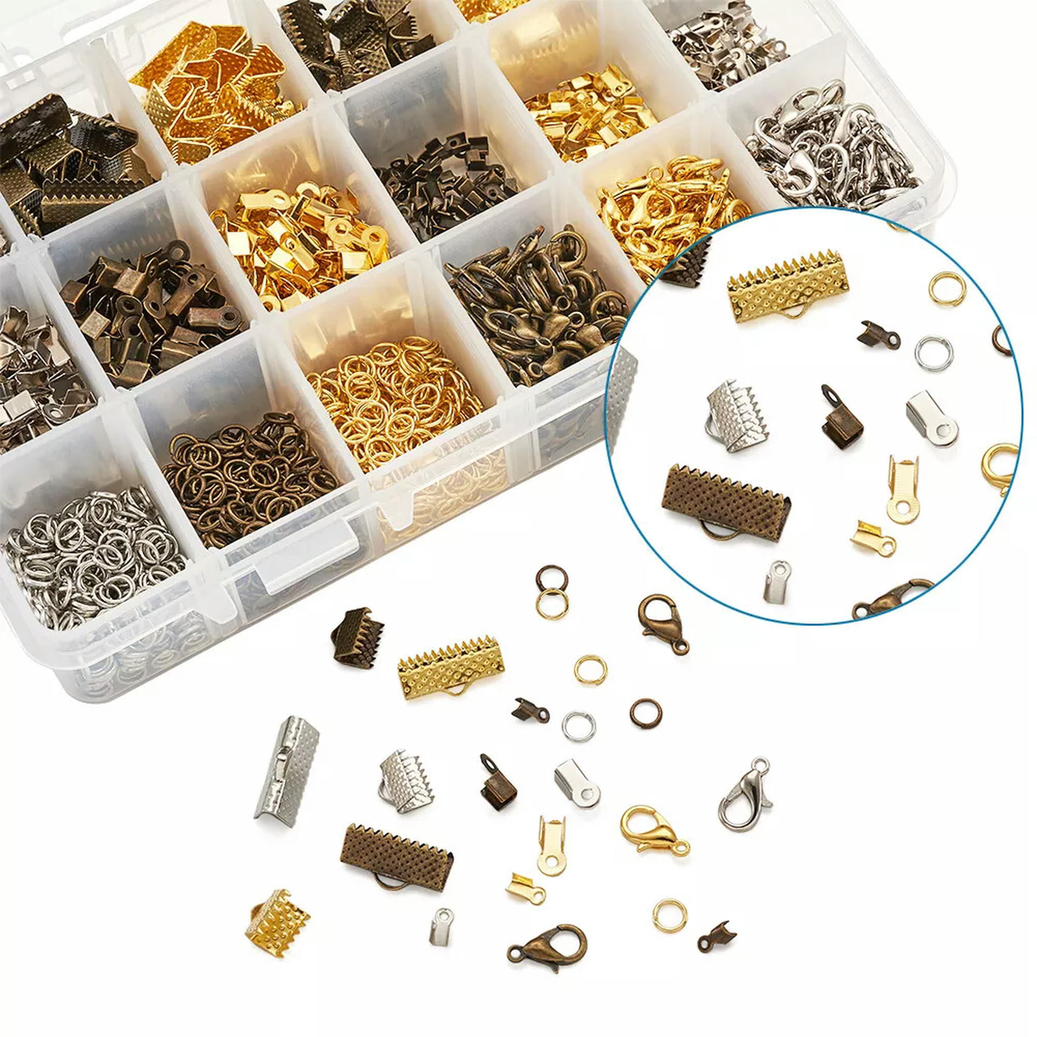 EOEMY 1 Box Iron Ribbon Ends Cord Ends Iron Jump Rings Zinc Alloy Lobster Claw Clasps