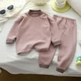 thumbnail image 2 of CUZIBR Toddler Girls Outfit Thermal Underwear Suit Winter Warm Long Sleeve Striped Loungewear Soft Base Layer Comfy Homewear Fall Winter Girls Outfits,Watermelon Red,12-18 Months, 2 of 3