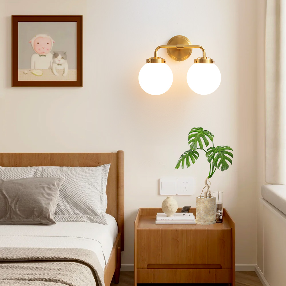 Bathroom Light Fixtures Gold 2-Light Globe Mordern Vanity Light Fixtures Over Mirror with White Globe Shade