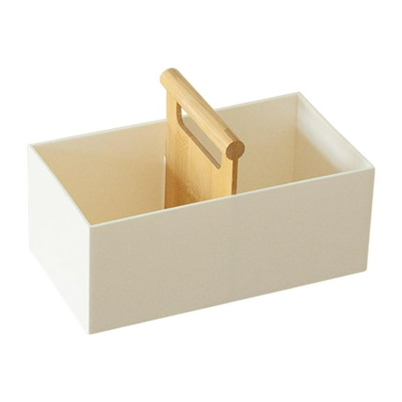 TISHITA Countertop Organizer,Desktop Storage Box,,Bathroom Kitchen Counter Organizer with Wooden Handle for Entryways Desktop White