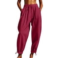 thumbnail image 6 of Harem Pants Women Spring Summer Elastic Waist Loose Fit Lightweight Beach Pants Trousers with Pockets, 6 of 8