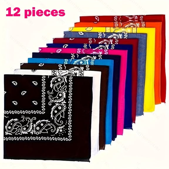 12 Square Scarves with Printed Designs for Men And Women, Stylish Hip-Hop Paisley Bandanas for Street Dance