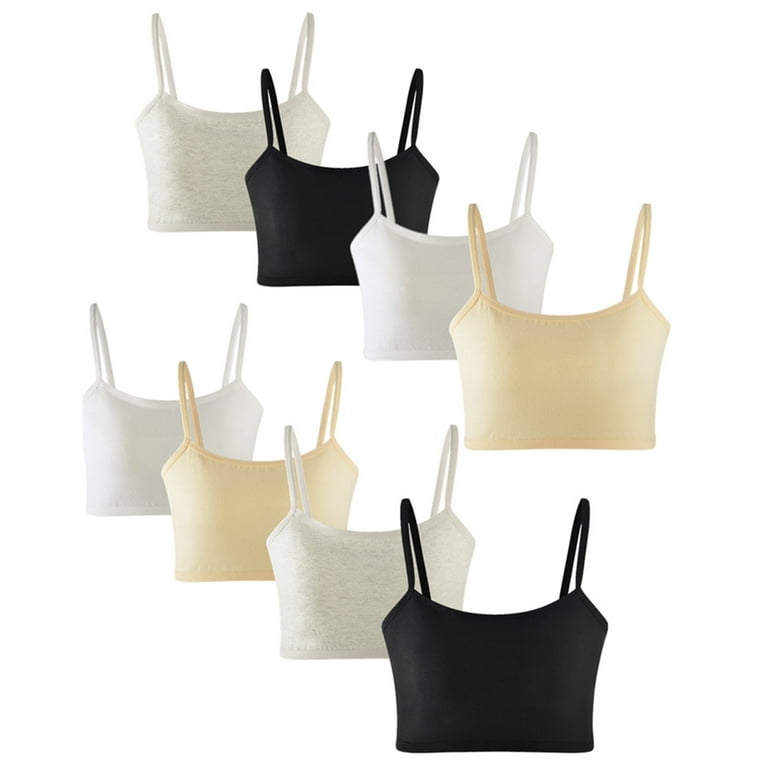 MANJIAMEI 8 Pack Girls Cotton Cami Crop Traning Bras Beginner Bras for  Girls, Black/White/Grey/Yellow, Small : : Fashion