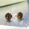 thumbnail image 2 of Gem Stone King 14K Yellow Gold Brown Smoky Quartz Earrings for Women Men (3.60 Cttw, Round Checkerboard 8MM), 2 of 3