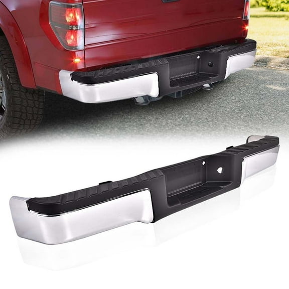 PIT66 Rear Step Bumper Assembly w/o Sensor Holes Chrome, Fit for Ford F-150 09-14