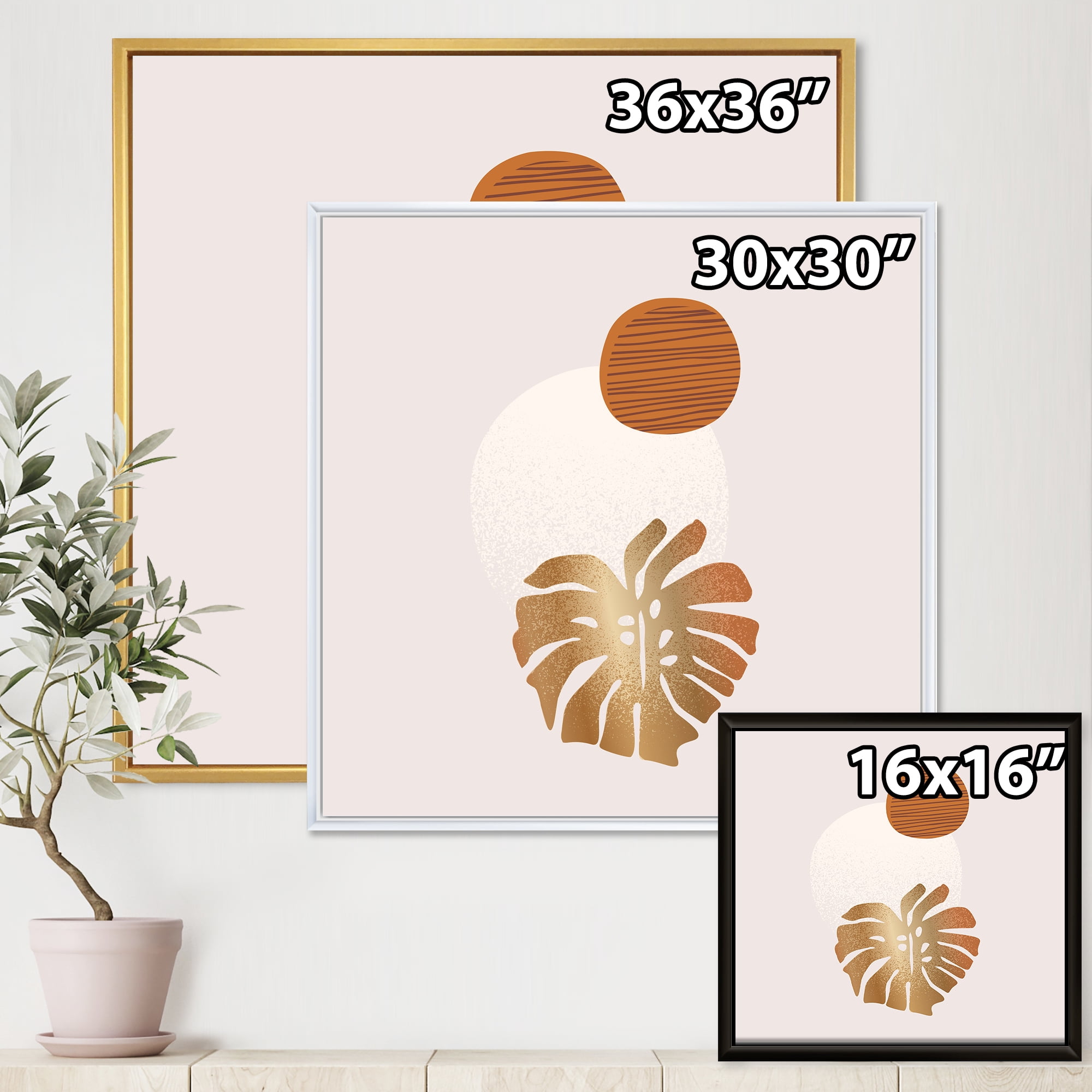 Designart 'Abstract Geometry Shapes and Tropical Palm Leaf II' Modern Framed Canvas Wall Art Print