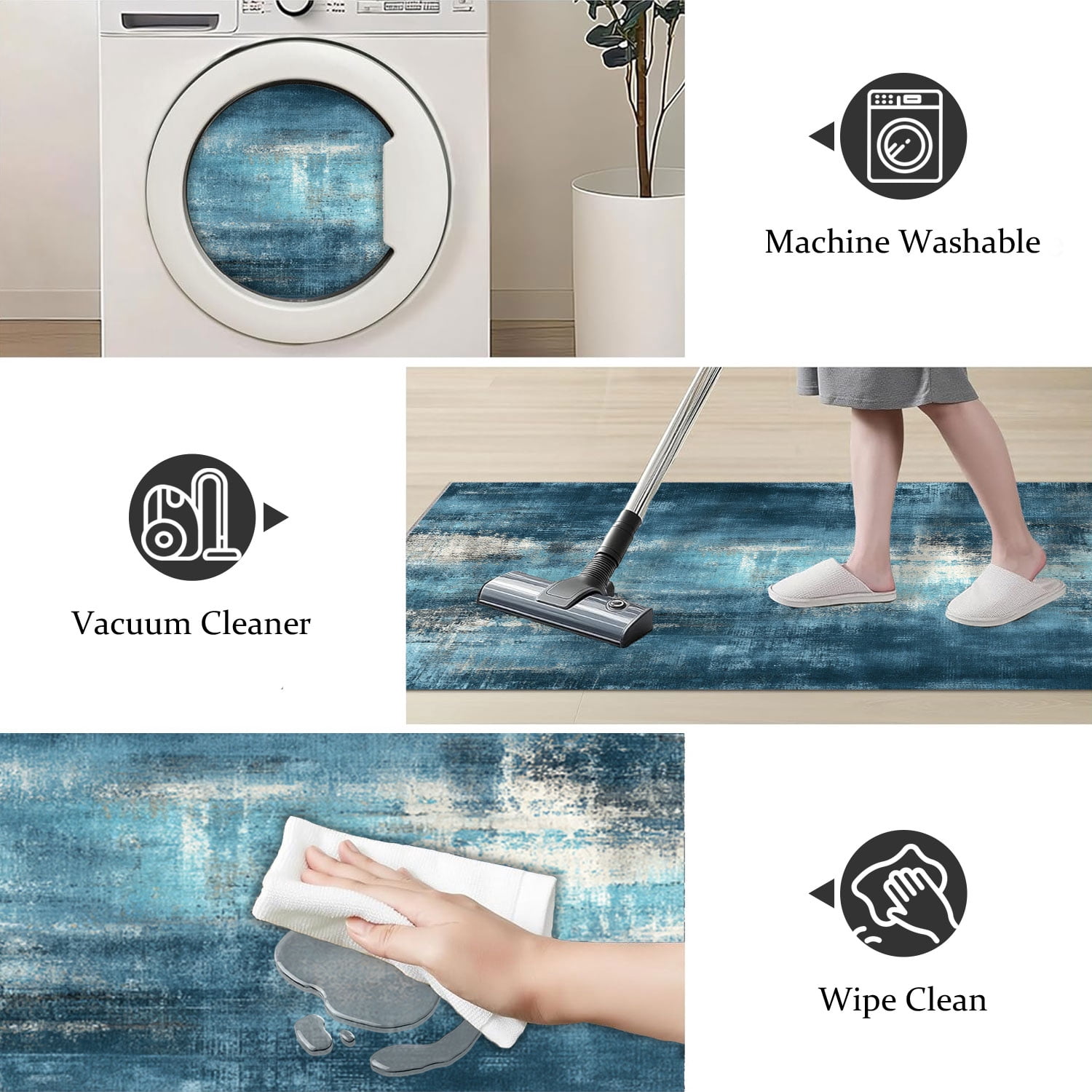 3-Piece Farmhouse Kitchen Rug Set, Washable Anti Slip Striped Floor Mats in 3 Sizes, Stain Resistant Decor Rugs for Kitchen Hallway Bathroom Home Christmas Decor