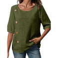 thumbnail image 2 of Camiseta Informal Holgada de Corta con Cuello Redondo y Botones de Algodón y para Mujer, Estilo Formal y de Trabajo Verde S, 2 of 7