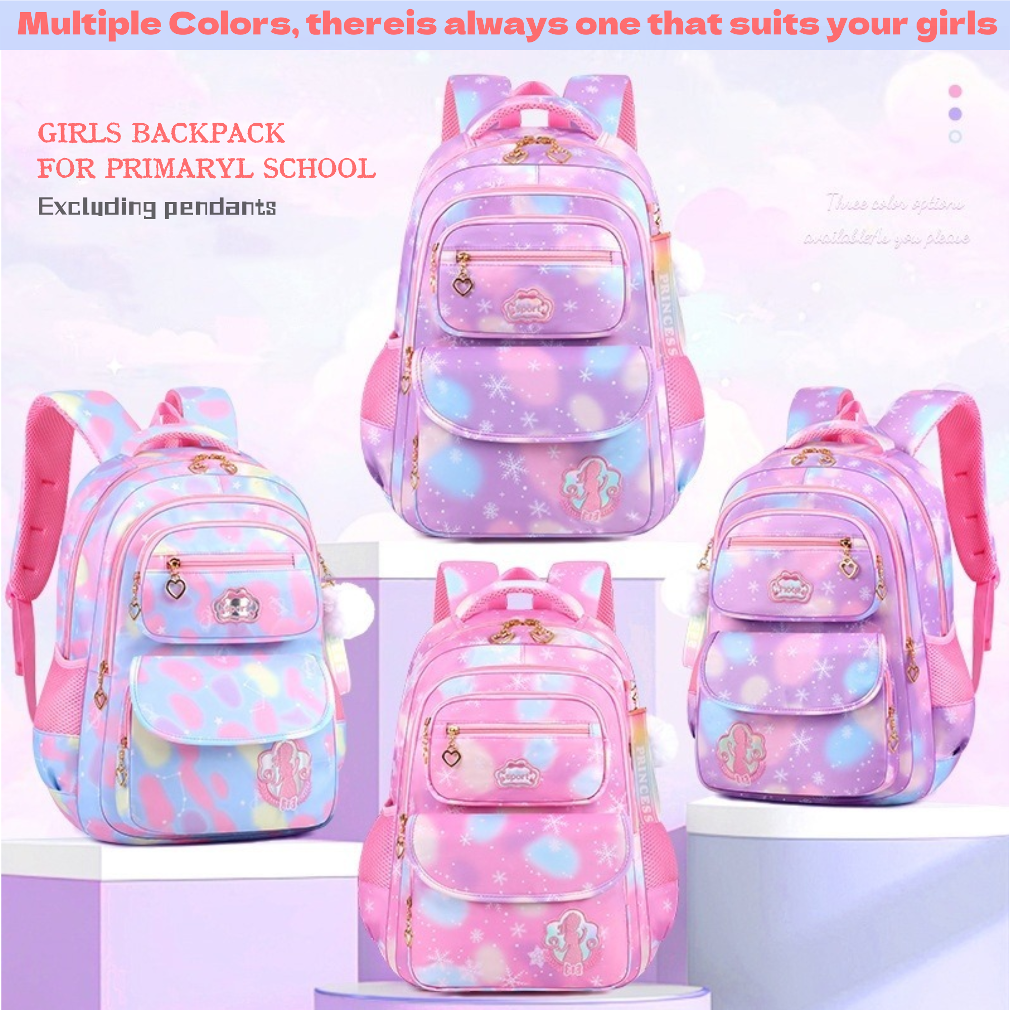 Mochila escolar para niñas, bonita, con múltiples bolsillos, púrpura 5