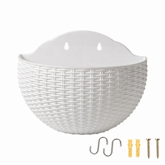 Hanging Planter Pot, Wall and Railing Hanging Planters with S Hooks, Half Round Imitation Rattan European Style Wall Flowerpot Rustic Decorative Flower Basket for Home Balcony 1Pack
