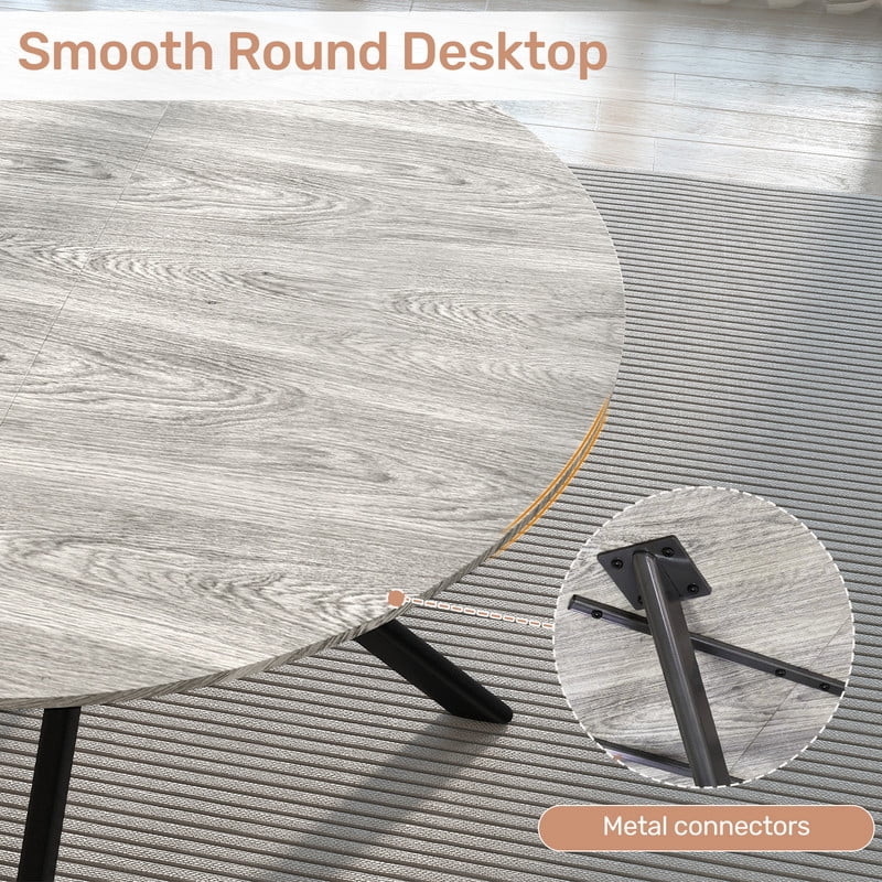 Hawsaiy 47" Round Dining Table for 4-6, Modern Farmhouse Kitchen Table with Metal Legs, Wood Circle Dinner Table for Kitchen & Dining Room, Gray
