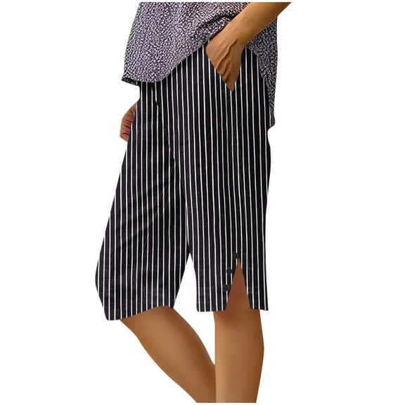 Yuanlook Capri Pants for Women,Knee Length straight leg Linen Pants Loose Casual Summer Crop Pants with Pockets - Black