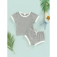 thumbnail image 2 of Seyurigaoka 2 Pieces Baby Boy Girl Summer Clothing Stripe Knit Round Neck Short Sleeve Top + Triangle Shorts Outifts, 2 of 9