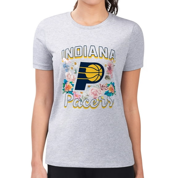 Women's G-III 4Her by Carl Banks Heather Gray Indiana Pacers Super-Slim Fit Lightweight Flowers Team Logo Graphic