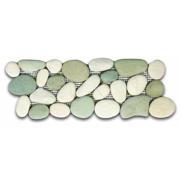 CNK Tile Sea Green & White Pebble Tile - 12" x 12" Polished Natural Stone Mosaic Bathroom Kitchen Backsplash Flooring Wall Decor - Durable Moisture-Resistant Easy Glue-Down Installation - Pack of 1