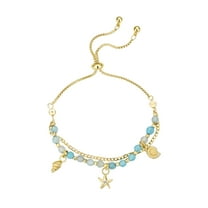 Believe by Brilliance Women's Blue Quartz Seashell and Curb Chain Bolo Bracelet