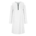 thumbnail image 6 of Cold Shoulder Casual Mini Dress for Women Long Sleeve Tunic A Line Quarter Zip Knee Length Summer Short Dress 2025 White,2XL, 6 of 6