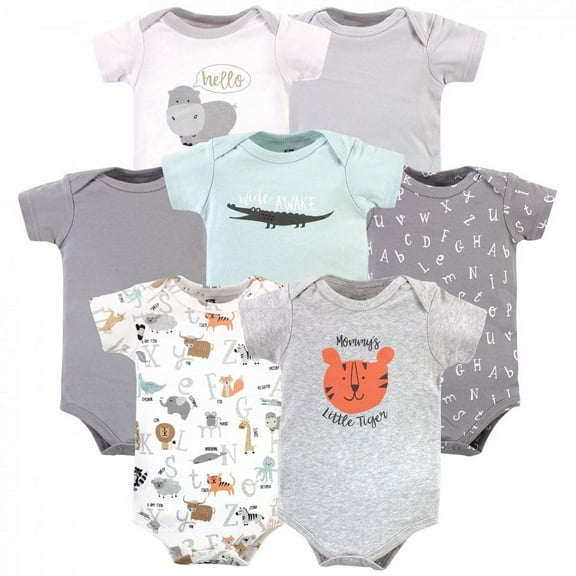 Hudson Baby Infant Boy Cotton Bodysuits, Alphabet Animals, 0-3 Months