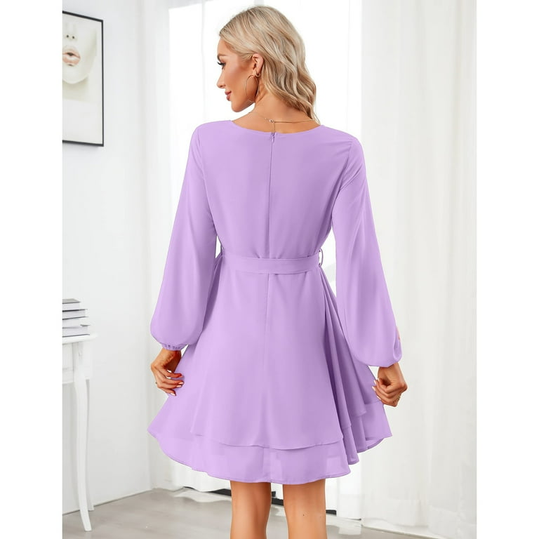 plunge neck flared sleeve skater dress Berry boohoo Plunge Neck Flared Sleeve Skater Dress