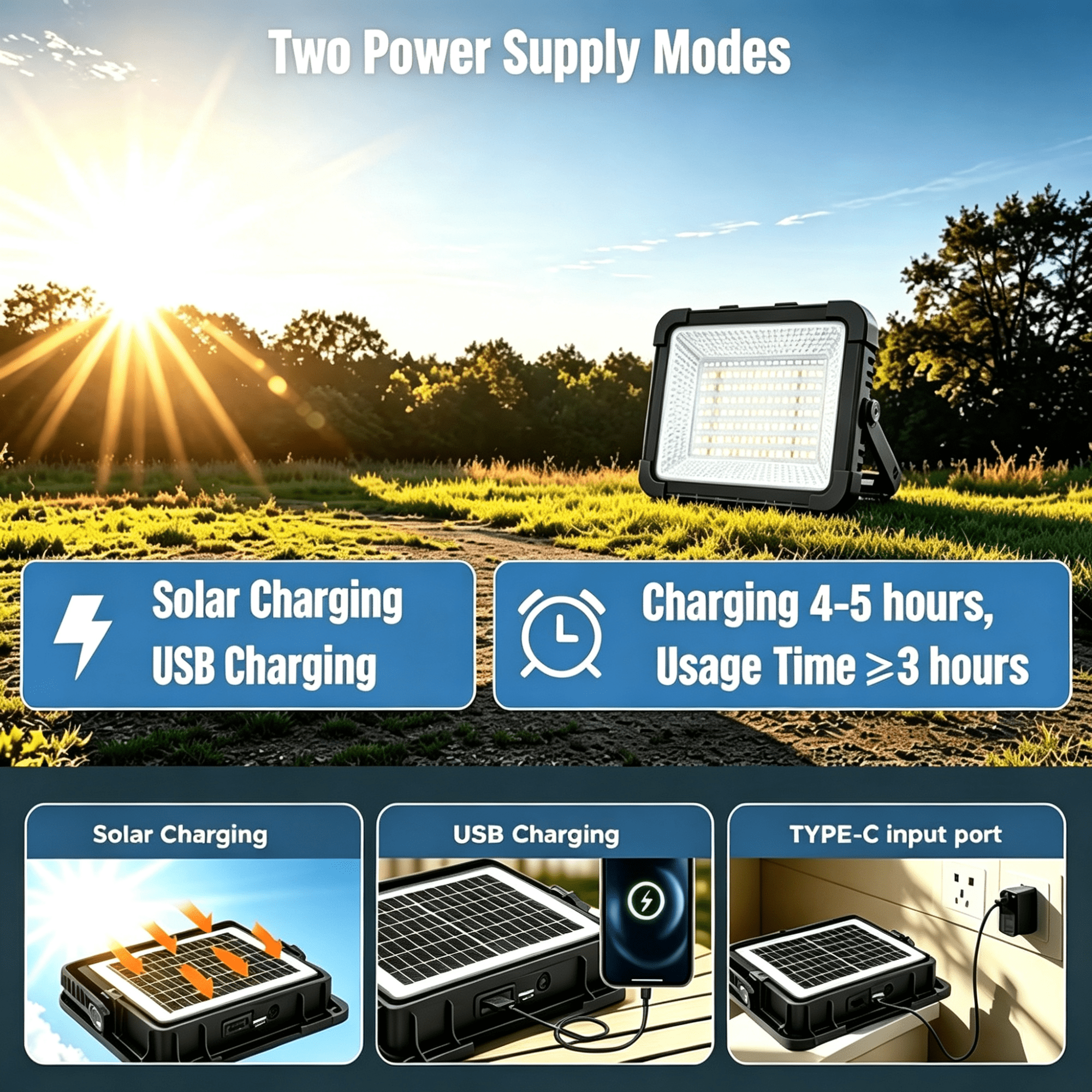 Portable LED Work Solar Light with Stepless Brightness Job Site Battery Rechargeable LED Floor Light for Emergency Worklight for Hurricane Daily Gift