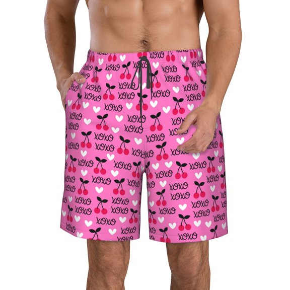 Logiee cherry Print Mens Swim Trunks Quick Dry Board Shorts,Breathable Hawaii Beach Shorts Swimwear Bathing Suits-Small