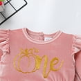 thumbnail image 3 of IBTOM CASTLE Infant Baby Girls Velvet Romper First Birthday Outfit Ruffles Long Sleeve Bodysuit Jumpsuit Christmas Fall Winter Clothes for Photo Shoot 12-18 Months Pink + Gold Pumpkin, 3 of 8
