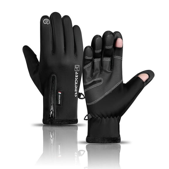 AuroraX Black Winter Convertible Fingerless Gloves Men Thermal Fleece Lined Thick Gloves Touchscreen Cold Weather Glove for Fishing Cycling Outdoor Sports