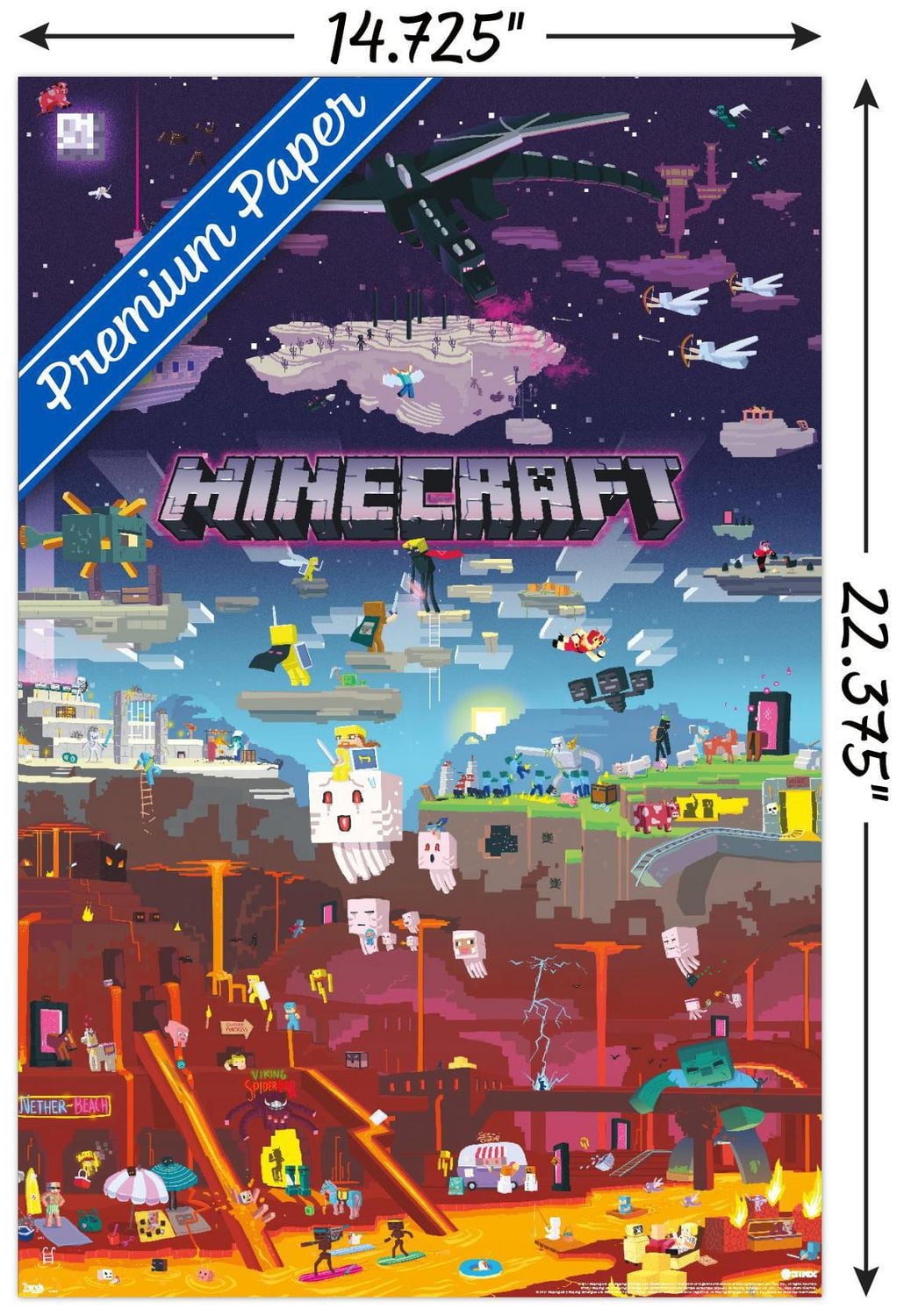 Minecraft – World Beyond 22.375" x 34" Wall Poster with Beechwood Magnetic Frame, by Trends International
