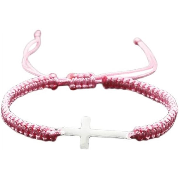 BLING Pulsera de protección de Hilo Rojo Negro Cruz Trenzada Hecha a Mano Acero Inoxidable Lado Fe Esperanza Bendito Envoltura Brazalete joyería religiosa