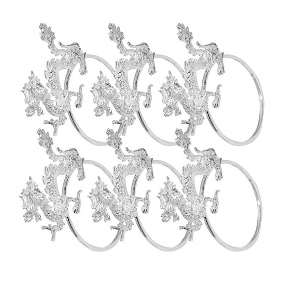 unbranded 6 Pcs Dish Rack Dragon Metal Napkin Ring 4.50X4.50X3.60CM Silver