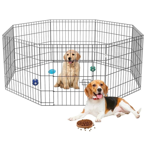 ZephyPaws Octagonal Metal Dog Playpen,8Pack 24inch Foldable Dog Pen,Puppy Playpen for Indoor Black