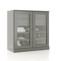 100% Solid Wood 32" Bathroom Cabinet with Frosted Glass Doors, 2-Drawers and Adjustable Shelves
