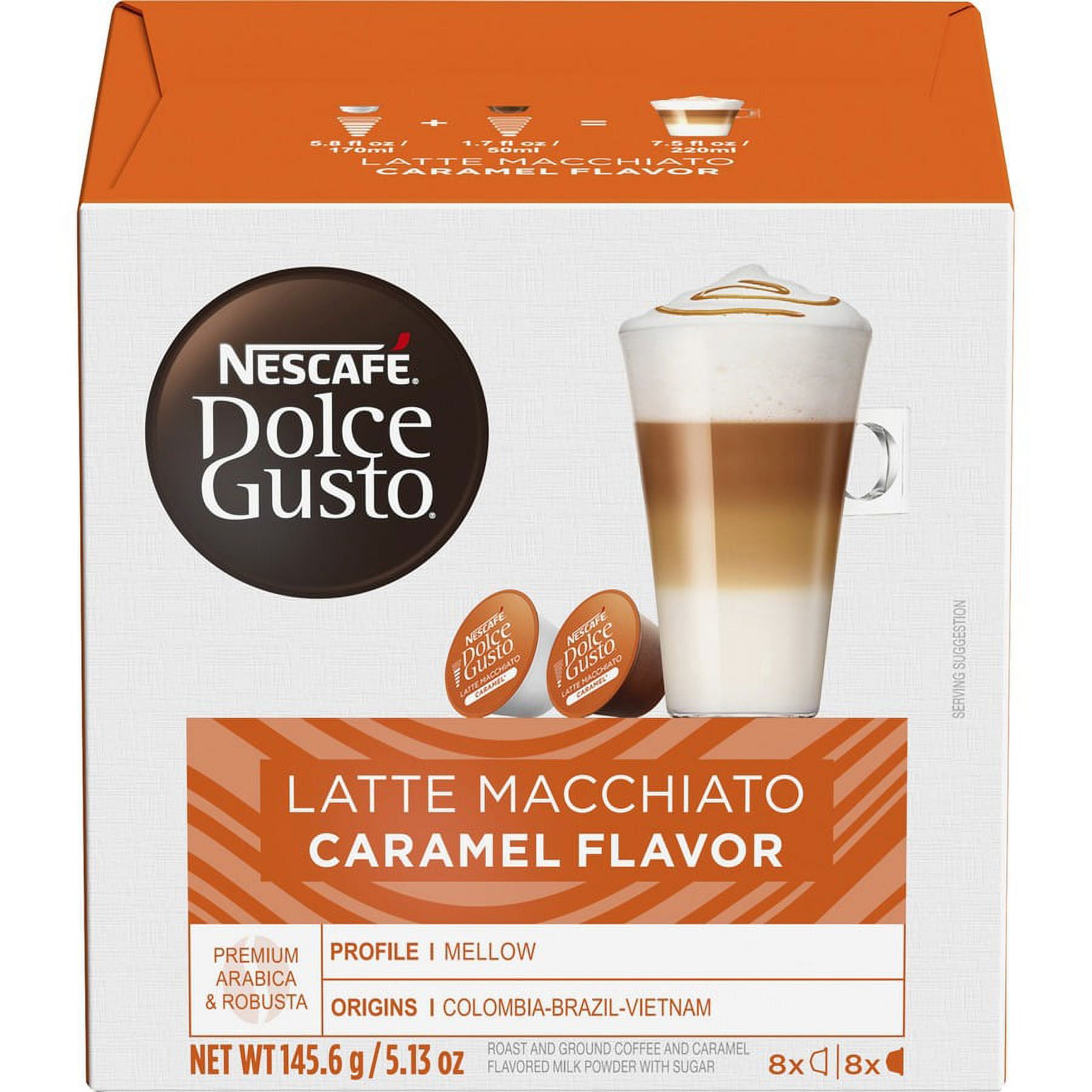 Nescafe Dolce Gusto Pod Latte Macchiato Caramel Coffee - Compatible with  Dolce Gusto, Majesto Automatic Coffee Machine - 16 / Box | Bundle of 5 Boxes