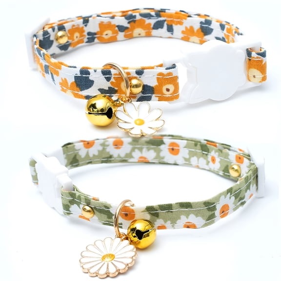 GASTROPOD 2 Pack Cotton Breakaway Cat Collars with Bell Break Away Collar For Cats