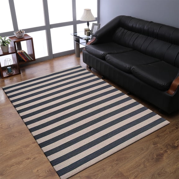 Rugsotic Carpets Hand Woven Flat Weave Kilim Wool Eco-Friendly 5'7''x7'10'' Area Rugs Rectangle Cream Gray Contemporary Modern Design Low Pile Indoor Handmade Rug for Living Room, Bedroom D00107