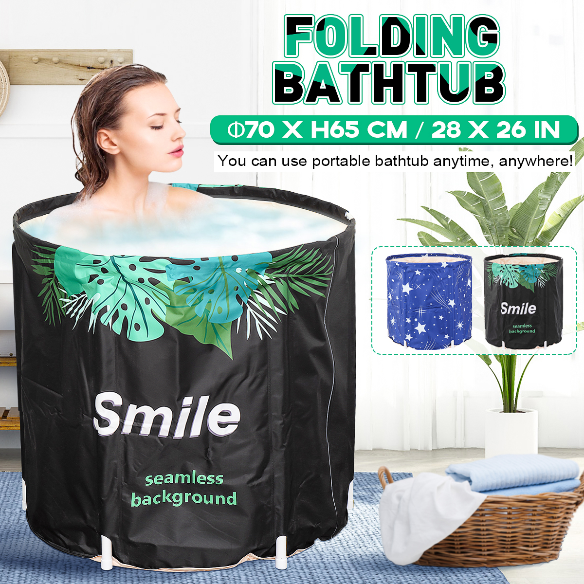 Portable Bathtub, Folding Spa Soaking Bath Tub for Shower