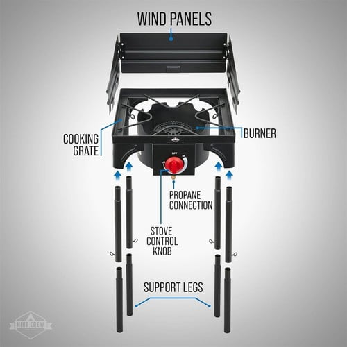 Hike Crew Propane Cast Iron 1-Burner Camping Stove 75,000 BTU Portable Outdoor Cooking