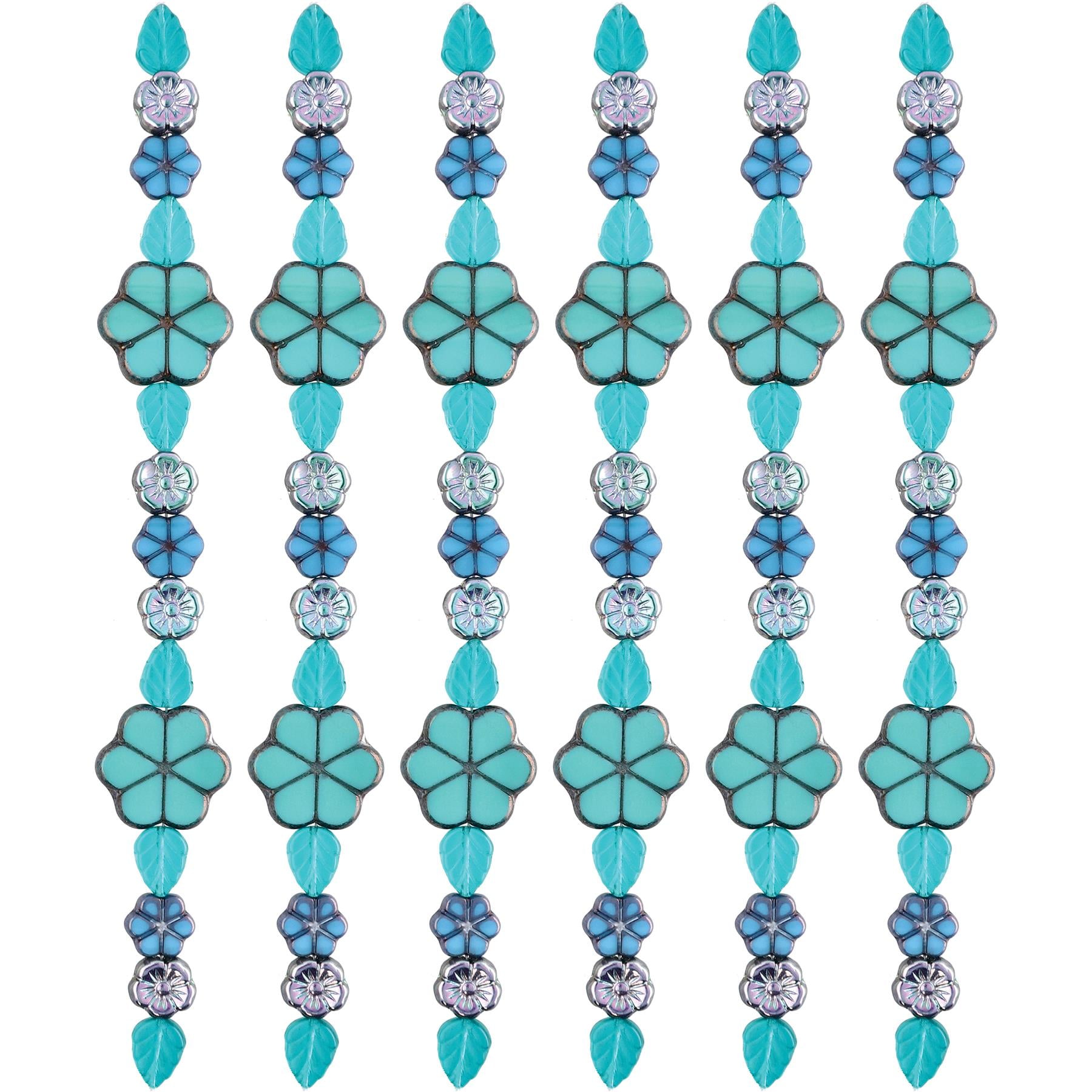 The Beadsmith Czech Glass Strands – Pressed & Table Cut Beads – 6 x 7-Inch Strands, 15 Beads Per Strand – Turquoise Santa Fe Mix – for Jewelry Making, Decorations & DIY Crafts