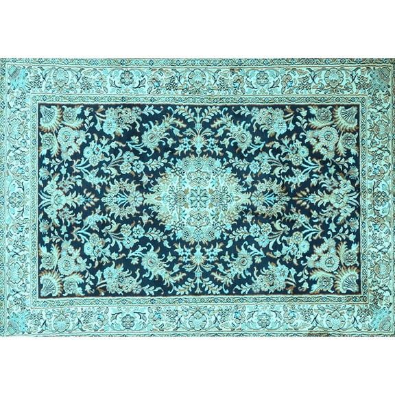 Ahgly Company Indoor Rectangle Medallion Light Blue Traditional Area Rugs, 2' x 4'