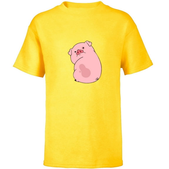 Disney Channel Gravity Falls Waddles the Pig - Short Sleeve T-Shirt for Kids -Customized-Yellow
