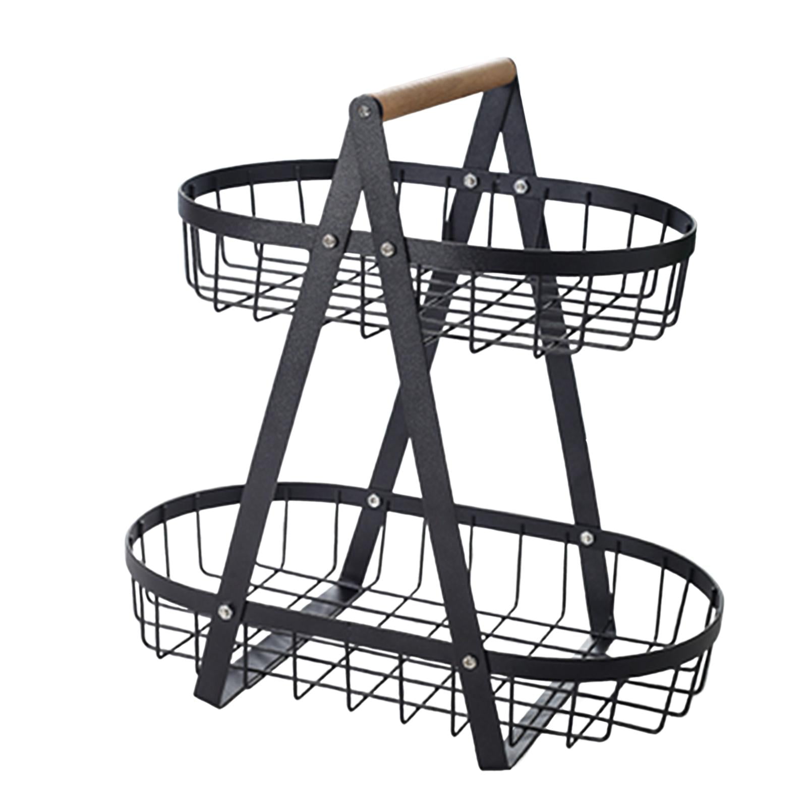 Fruit Stand Fruit and Vegetable Basket 2 Tier with Wooden Handle