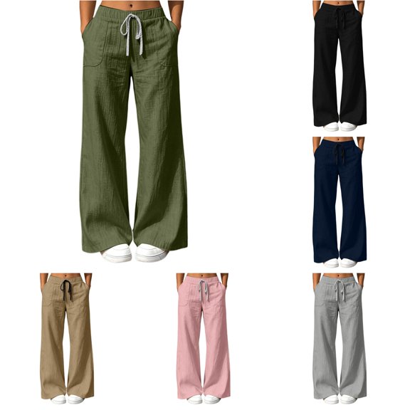 WERYOUNG Casual Loose Wide Leg Pants For Women Lightweight Long Trousers With Pockets Everyday Comfort Palazzo Pants For Women Breathable Bottom L