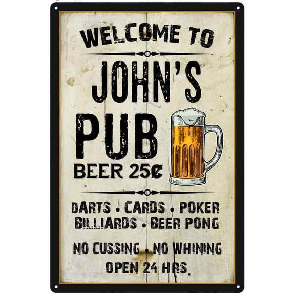 JOHN'S Pub Sign Vintage Man Cave Bar 8 x 12 High Gloss Metal 208120028005