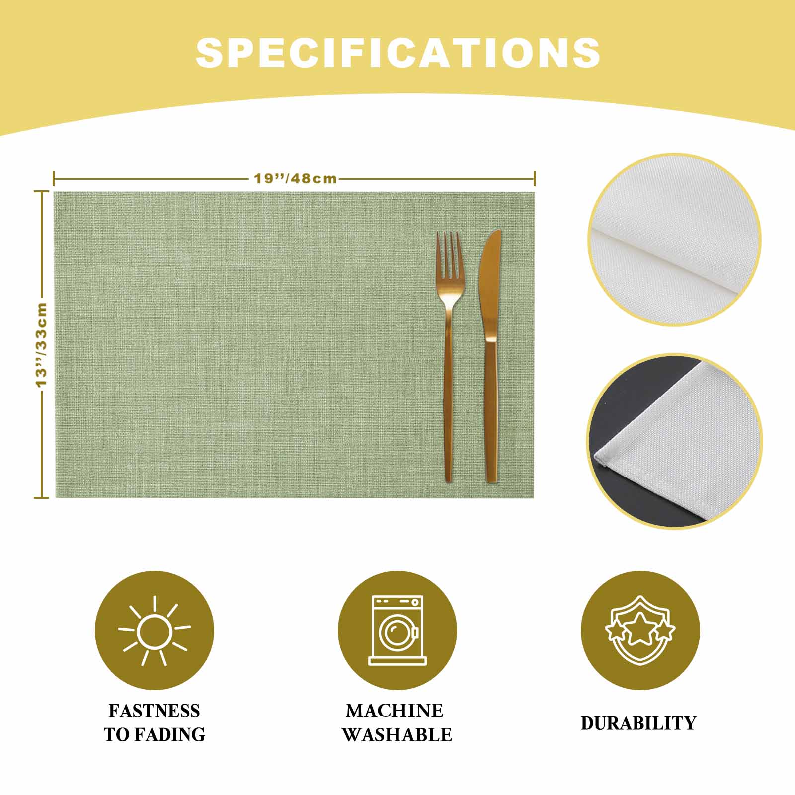 Placemats Set of 6, Sage Green Linen Texture Place Mats Farmhouse Solid Color Tablemats Washable Placemat Table Decoration for Kitchen Table Dinner Party Home Decor Indoor Outdoor 13x19 Inch