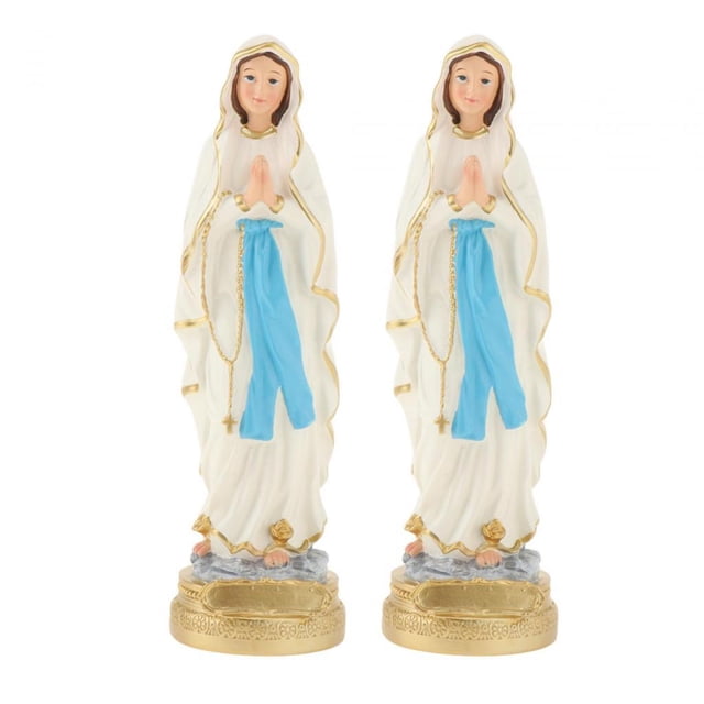 2 Piezas Resina Católica Virgen María Estatua Hecha Estatuilla Religiosa