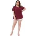 thumbnail image 2 of Agnes Orinda Women's Plus Size Valentines Day Tops Swiss Dots Short Sleeve Notched Neck Spring Summer Blouses 1X Burgundy, 2 of 6