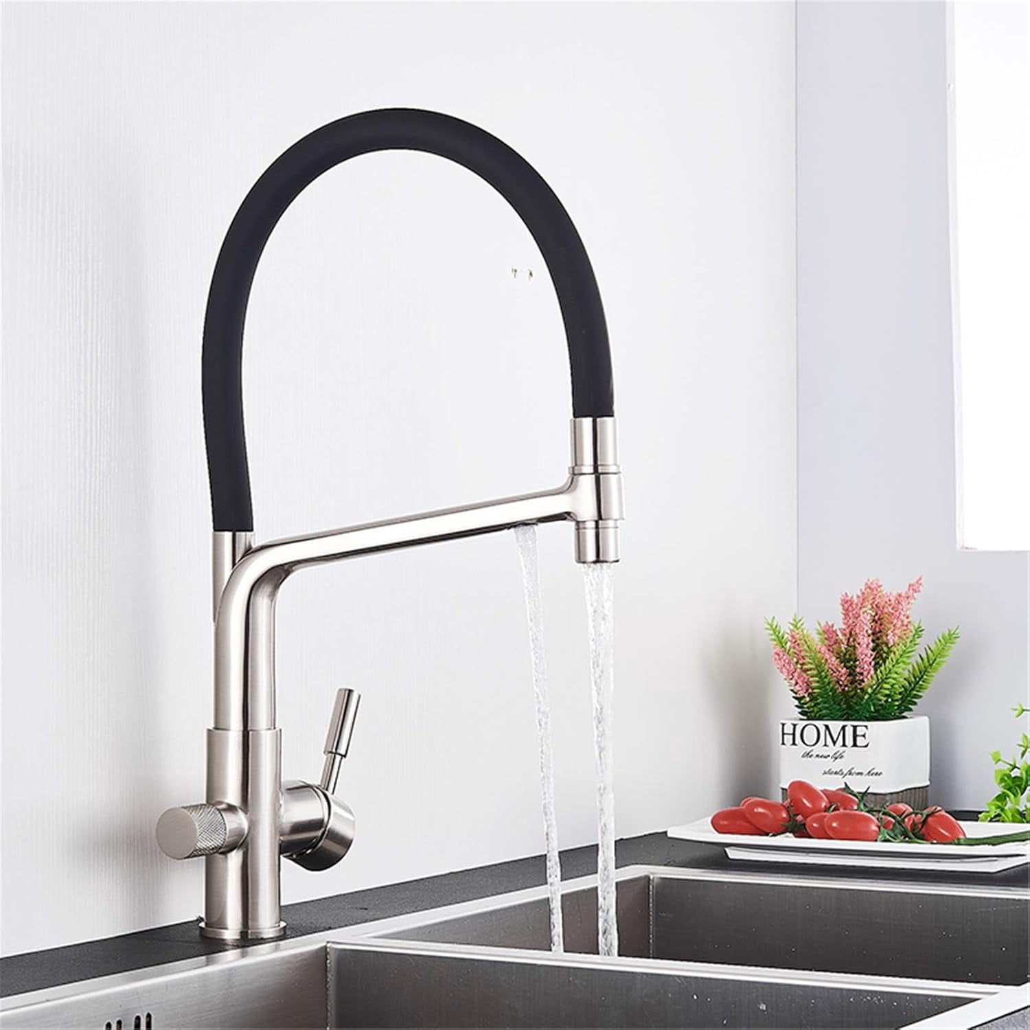 Kitchen Faucet, Pull Down Pure Water Kitchen Mixer Tap, Purification Filter Water Crane for Kitchen Mixer, Nickel