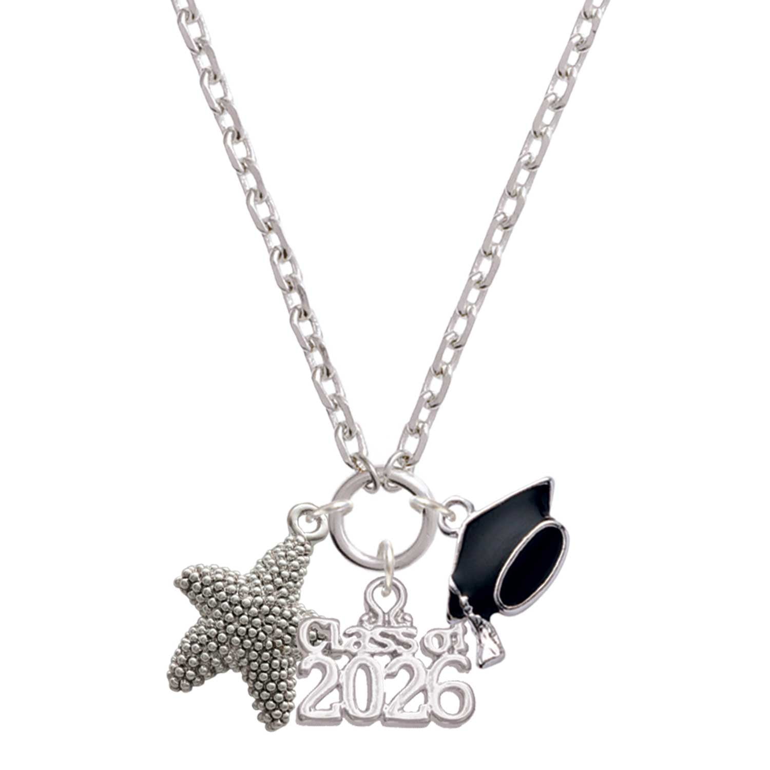 Delight Jewelry Silver-tone Antiqued Starfish - Class of 2026 Graduation Zoey Charm Necklace, 28"