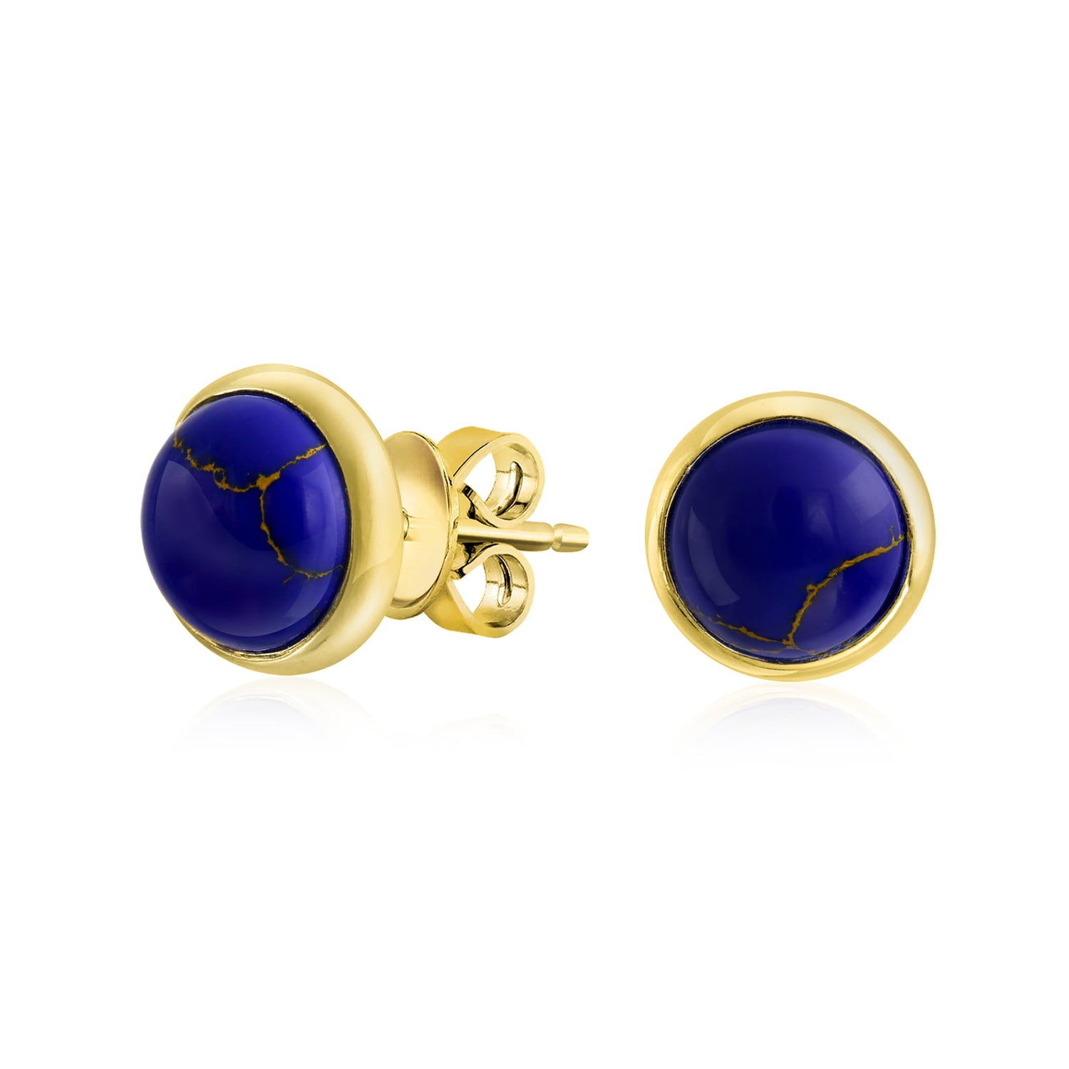Beautiful Gold Plated Round Blue Lapis & Turquoise Native American Earrings 
